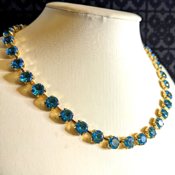 Lab-created Swiss Blue Topaz 2 Carat Necklace & Earrings in 14K Gold Plated - Picture 3 of 8